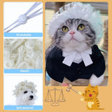 Cat Lawyer Costume Accessories - Adjustable Bow Tie Collar & White Judge Wig for Cats Small Dogs, Courtroom Cosplay for Easter Halloween Parties (Large,Wig)