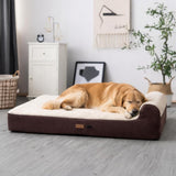 KOPEKS Jumbo Orthopedic Dog Bed - 7-inch Thick Memory Foam Pet Bed with Pillow with Removable Cover & Free Waterproof Liner - for Large Breed Dogs, XL, Brown-Plush Top