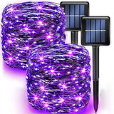 Dazzle Bright 2 Pack Halloween Fairy String Lights, Total 80FT 240 LED Solar Powered Fairy Lights with 8 Modes, Waterproof Copper Wire Lights for Outdoor Christmas Yard Party Patio (Purple)