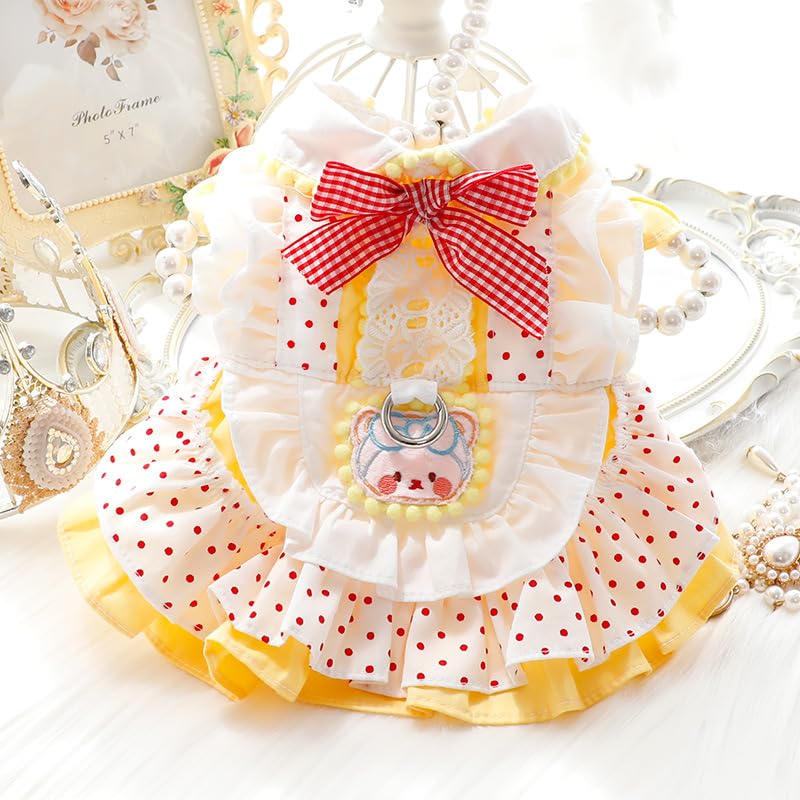 AZA Dog Princess Dresses for Small Dogs Lolita Clothes Costume Pet Hoodies Girl Cute Coat Outfits Spring Costumes (S,Yellow)