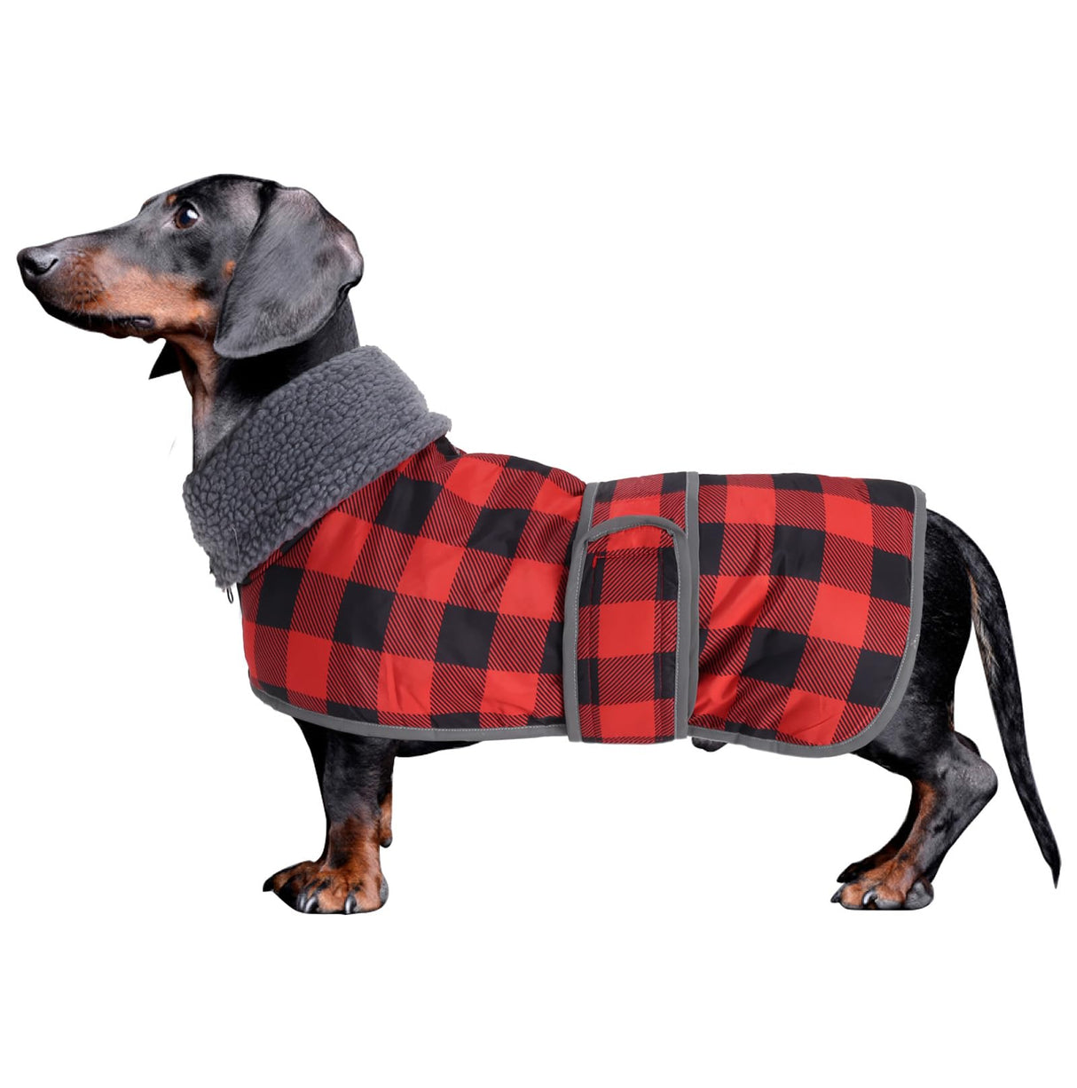 Geyecete Dachshund Winter Coat Grid Waterproof Dog Coats Quilted Dog Jacket Thermal Coat,with Warm Flannel Lining Outdoor-Red-S