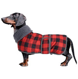 Geyecete Dachshund Winter Coat Grid Waterproof Dog Coats Quilted Dog Jacket Thermal Coat,with Warm Flannel Lining Outdoor-Red-S