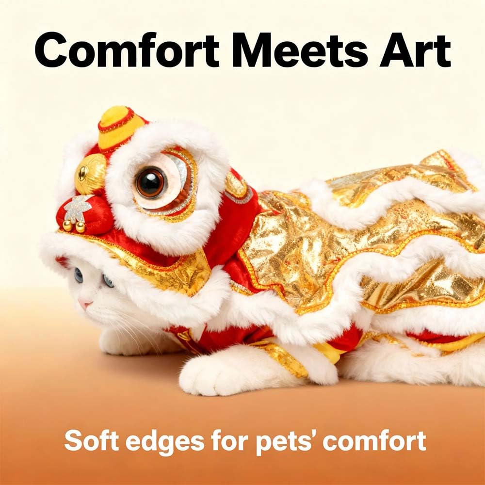 Chinese Lion Dance Dog Costume, Chinese New Year Dog Outfit, Spring Festival Pet Clothes Hoodie Coat (Light Pink,Large)