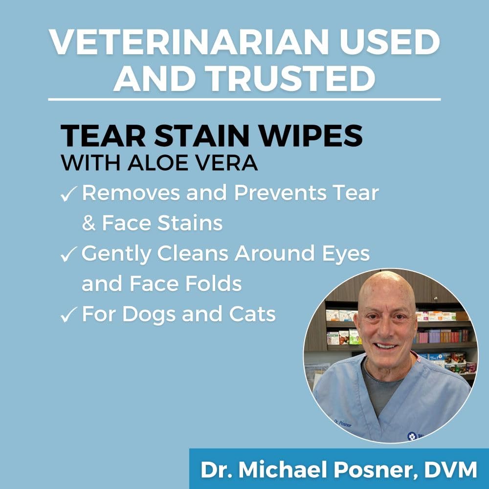 Nootie Tear Stain Wipes for Dogs & Cats, Gently Remove and Prevent Tear Stains with Aloe Vera, 60 Count