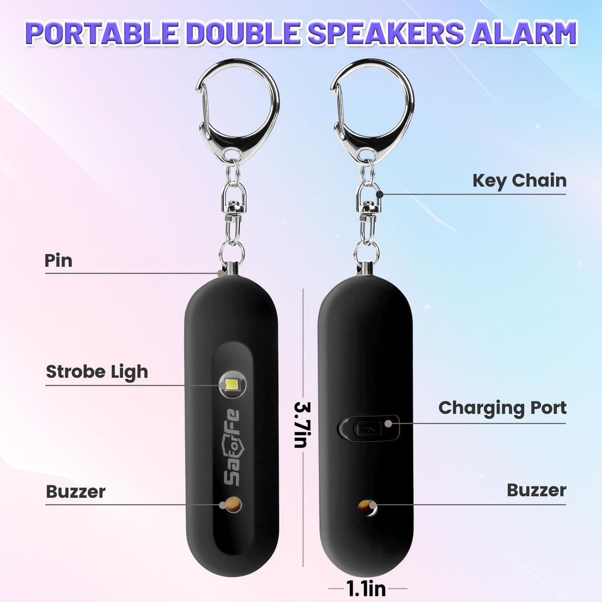 Rechargeable Personal Safety Alarm for Women - 140dB Self-Defense Security Alarm Keychain with Strobe Light, Emergency Security Alert Devices for Women Girls Kids Elderly (Black)