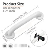 Rackickyer Shower Grab Bar, 2 Pack 12 Inch White Bathroom Grab Bar, 1.25" Diameter 304 Stainless Steel Anti-Slip Grab Bars for Bathtubs and Showers, Handicap Shower Grab Bar for Seniors Elderly