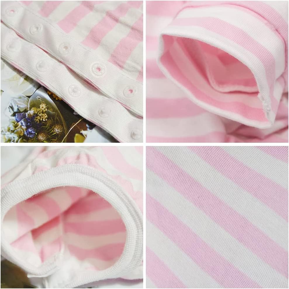Dog’s Recovery Suit Post Surgery Shirt for Puppy, Full Coverage Dog's Bodysuit Wound Protective Surgical Clothes for Small and Medium Pets (Pink White Stripe-m)