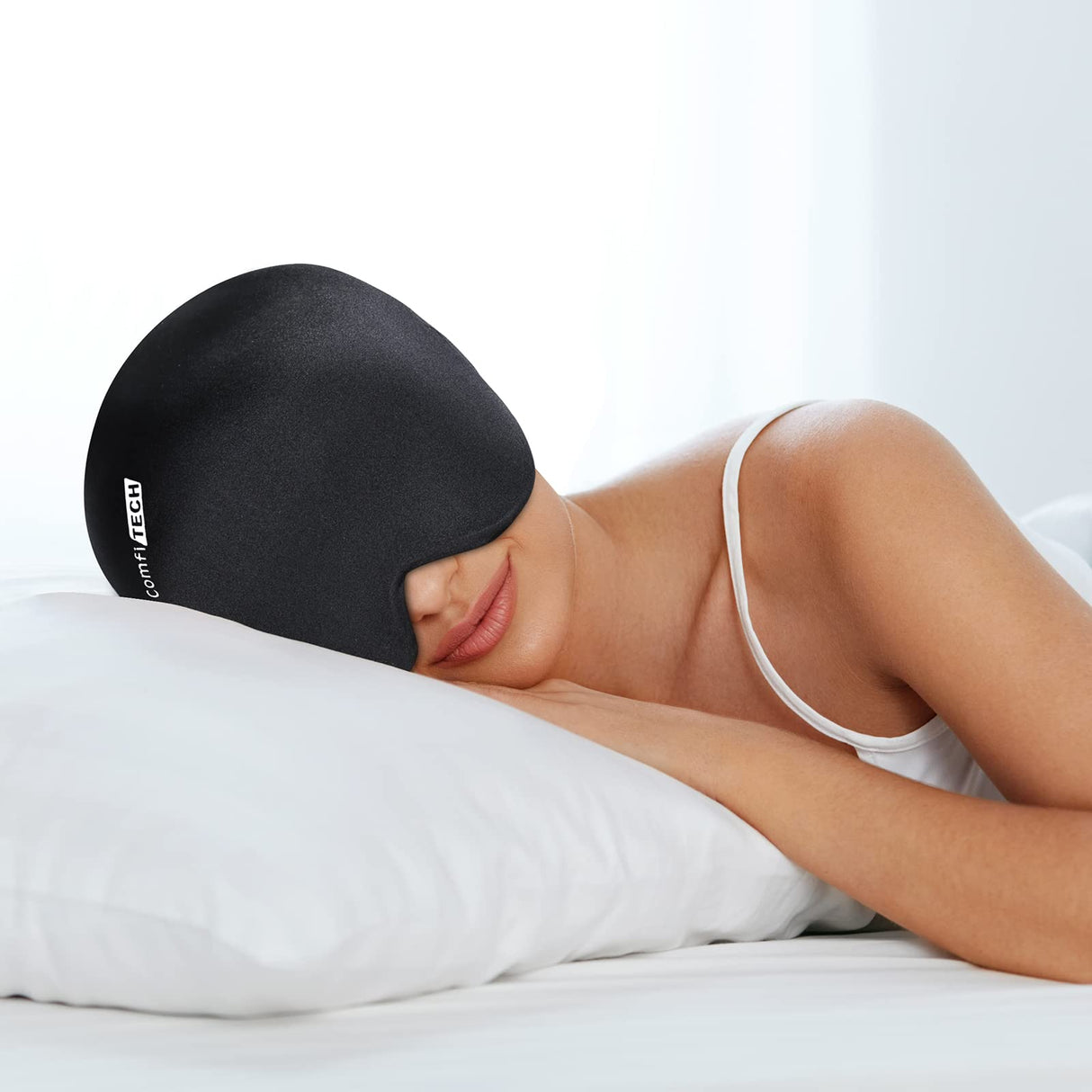 ComfiTECH Migraine Ice Head Wrap, Headache Relief Hat for Migraine Cap for Tension Puffy Eyes Migraine Relief Cap for Sinus Headache and Stress Relief Cold Compress (Medium Pack of 2) Black