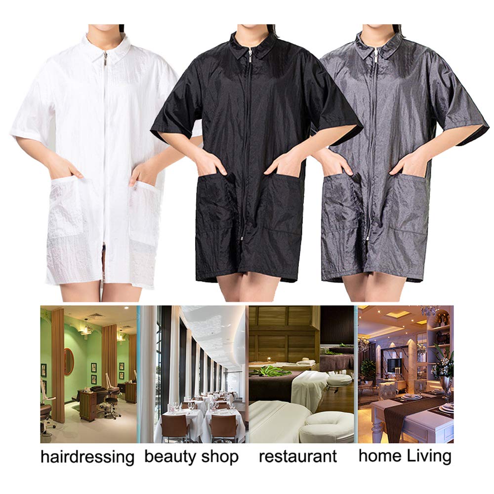 TopTie Custom Printed Nylon Salon Hairstylist Smock Barber Haircut Zipper Jacket, Dog Pet Grooming Work Shirt Uniform-Black-M
