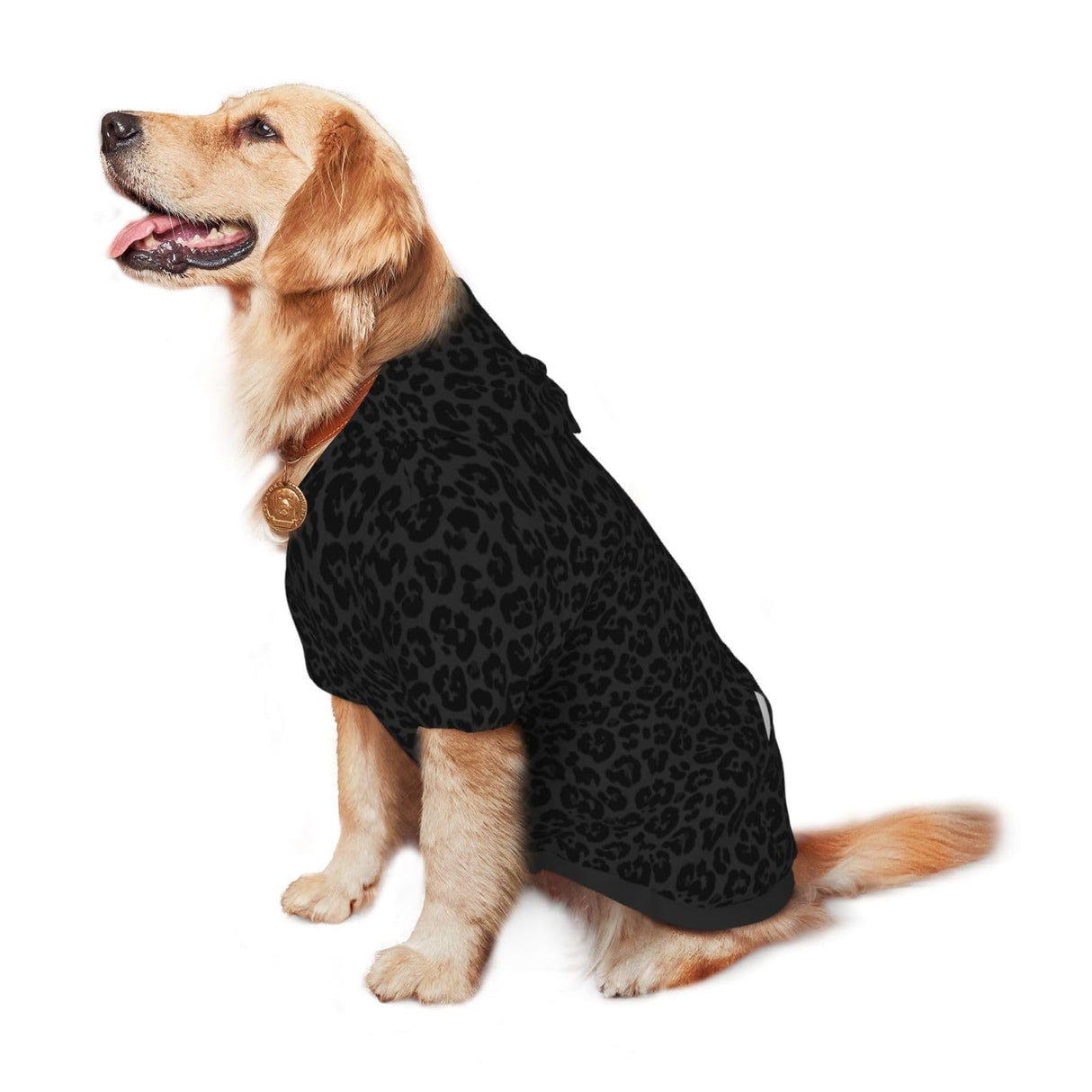 Dog Hoodie Dog Sweater Hooded Cold Weather Clothes Dog Sweatshirt Dark Gray Black Leopard Cheetah Print Outfits for Small Medium Large Dogs