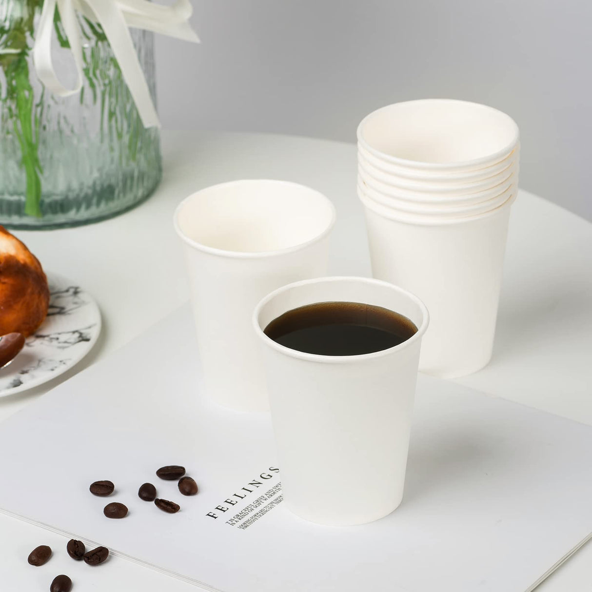 RACETOP [300 count ] Paper Coffee Cups 8 oz, Disposable Coffee Cups, Hot Beverage Cups, Ideal for Pub, Party, Office White