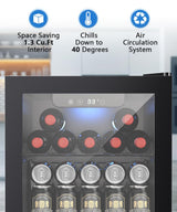 Joy Pebble Beverage Refrigerator Cooler 1.3 Cu.Ft, 12 Bottle 55 Can - Mini Fridge with Glass Door for Beer Drinks Wines,Freestanding beverage fridge with Adjustable Shelving