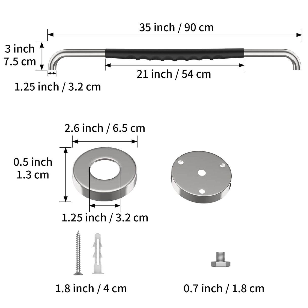 36 Inch Shower Grab Bar w/Anti Slip Rubber Grip, Munzong Stainless Steel Bathroom Grab Bar, Chrome Bathroom Balance Bar,Safety Handrail Support,Handicap Injury Elderly Senior Assist Bath Handle
