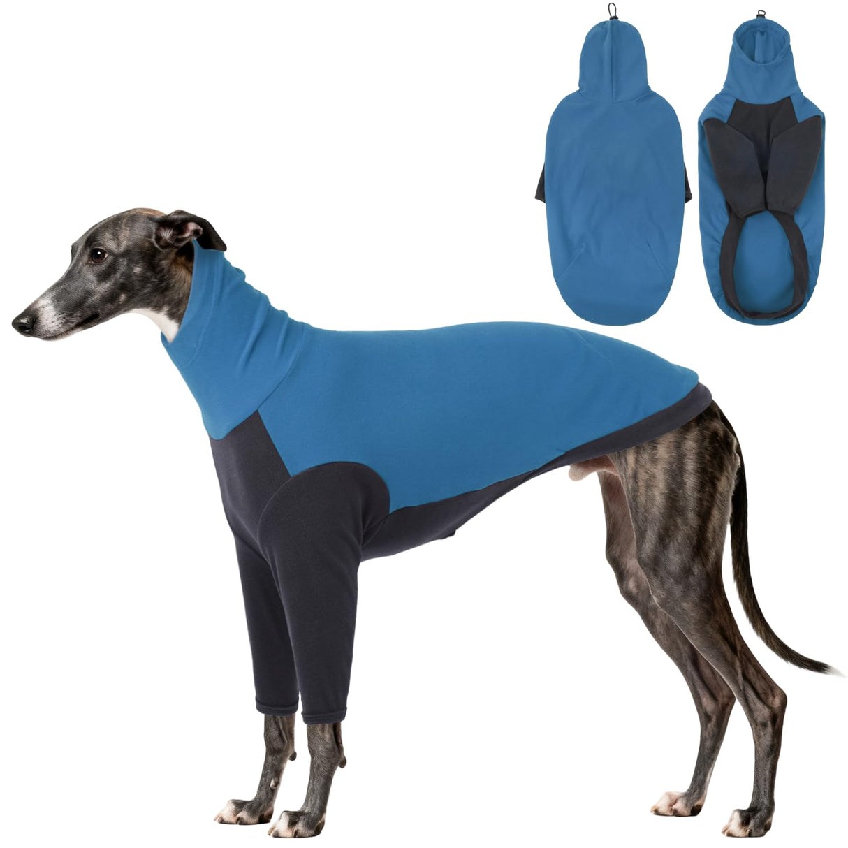 DENTRUN Greyhound Dog Sweatshirt, Fleece Turtleneck Jumper for Greyhounds & Whippets - Warm Knitted Sweater for Lurchers, Italian Greyhounds, Salukis (XL, Blue)