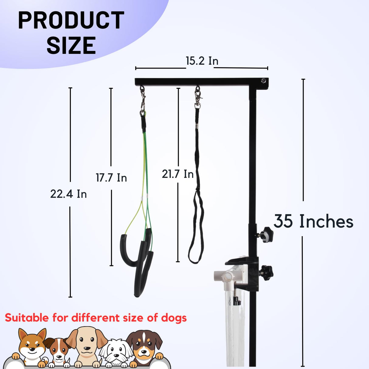 Dog Grooming Arm with Clamp & Pet Grooming Table Accessories - Adjustable Foldable Height 20"-35" with No-Sit Holder, Grooming Restraint for Small, Medium Dogs at Home or Salon