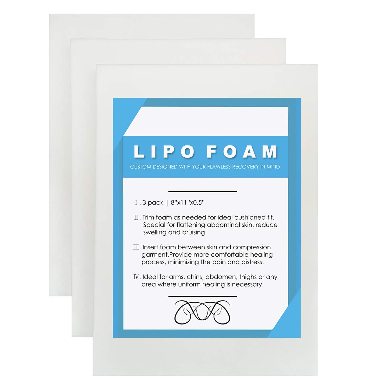 Moolida 3 Pack Lipo Foam - Post Surgery Ab Board for Use with Post Liposuction Surgery Flattening Abdominal Compression Garments Liposuction Foam pads for Recovery 8"X11"