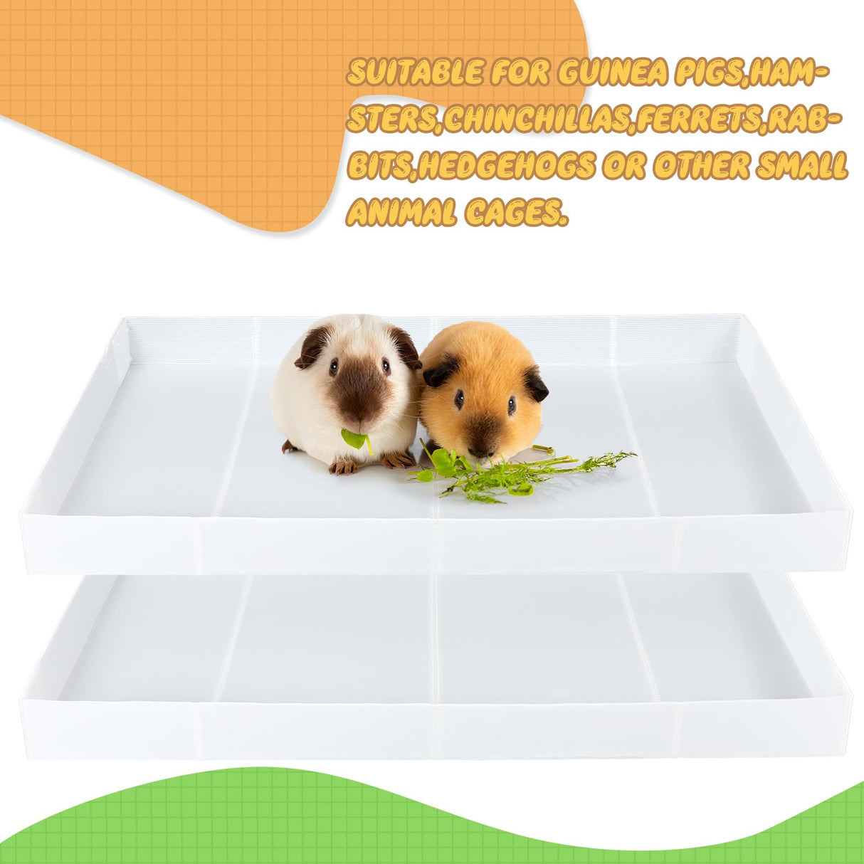 Wenqik 2 Pcs Guinea Pig Cage Liner Corrugated Plastic Cage Liner Base 2 x 4 Panel Size Guinea Pig Cage Bottom for Small Animals Hedgehogs Rabbits Cages Tray, 55 x 27 Inch(White)