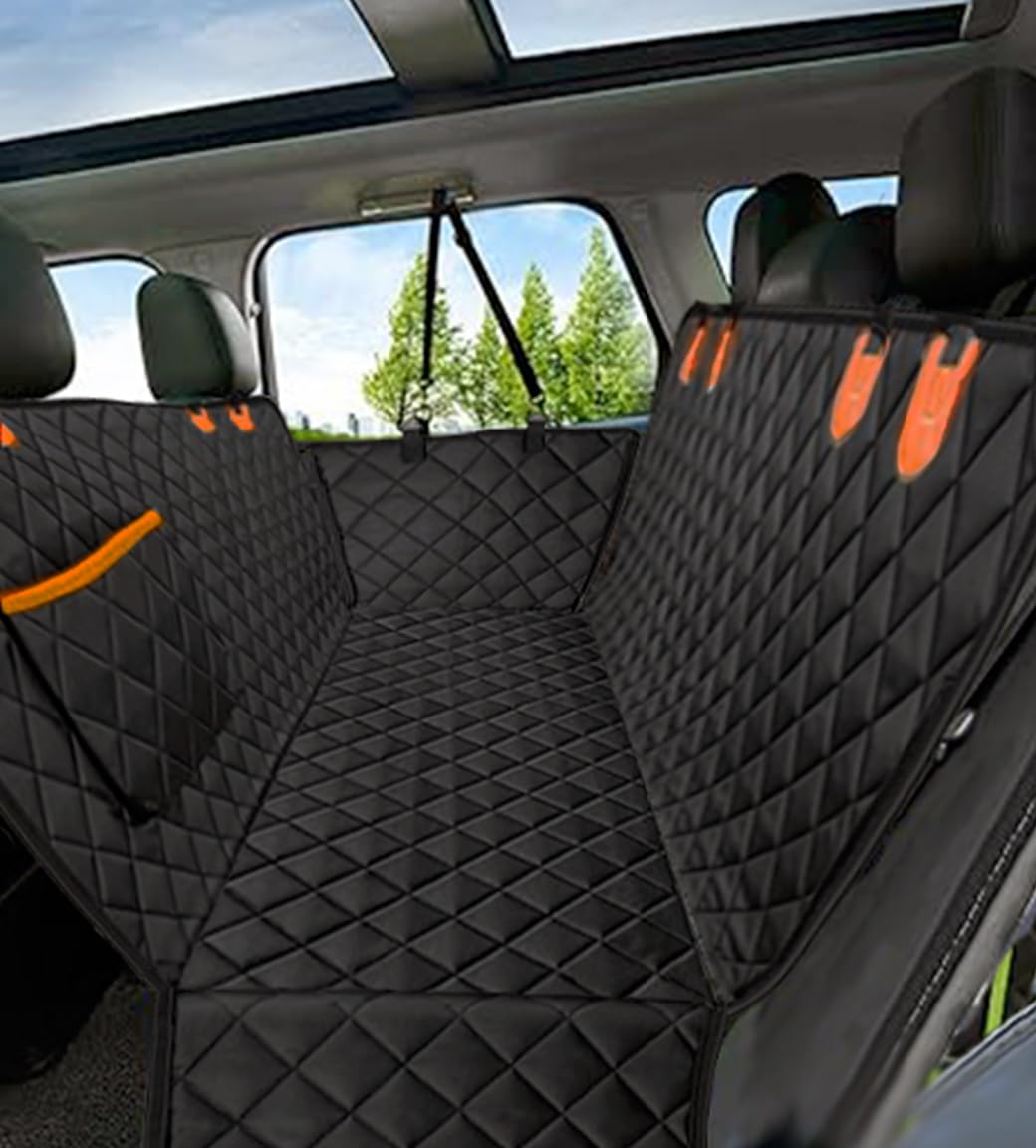 Universal Dog Car Seat Extender - 100% Waterproof Hammock, Heavy Duty Non-Slip Back Seat Protector for Cars, Trucks, and SUVs - Durable Pet Travel Bed with Storage Pocket - Black