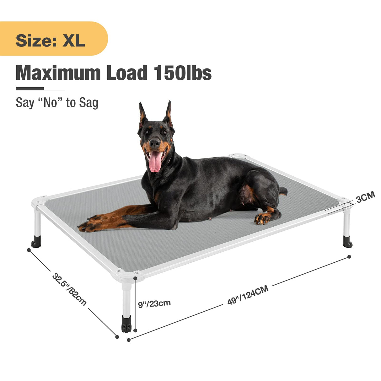Veehoo Chew Proof Elevated Dog Bed - Cooling Raised Pet Cot - Silver Aluminum Frame and Durable Textilene Mesh Fabric, Unique Designed No-Slip Feet for Indoor or Outdoor Use, Grey, X-Large, CWC2003