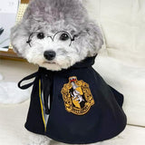 ANIAC 3PCS Halloween Dog Costume Cat Wizard Cape Glasses and Necktie Set Halloween Puppy Outfit Pet Academy Magician Cosplay Apparel for Kitten Cat Small Dogs (Black+Yellow, Medium)