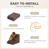 Joydeco Dog Stairs for Bed 17.1" H, 3-Step Pet Steps for Small Dogs and Cats, Dog Steps for High Bed, Non-Slip Balanced Ramp Indoor Pet Stairs, Brown