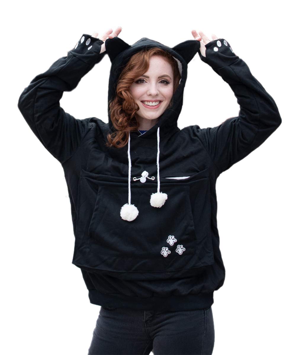 ALYC Unisex Hoodies Pet Holder Cat Dog Large Pouch Carriers Pullover with Cat Printing Sweatshirt (Black-Classic Version, XXXXL) ??