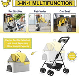 LPOTIUS 3-in-1 Pet Stroller for Small Dogs and Cats, Folding Lightweight Dog Stroller with Detachable Carrier Portable Cat Puppy Jogging Stroller with Cup Holder and Storage Basket, 4 Wheels