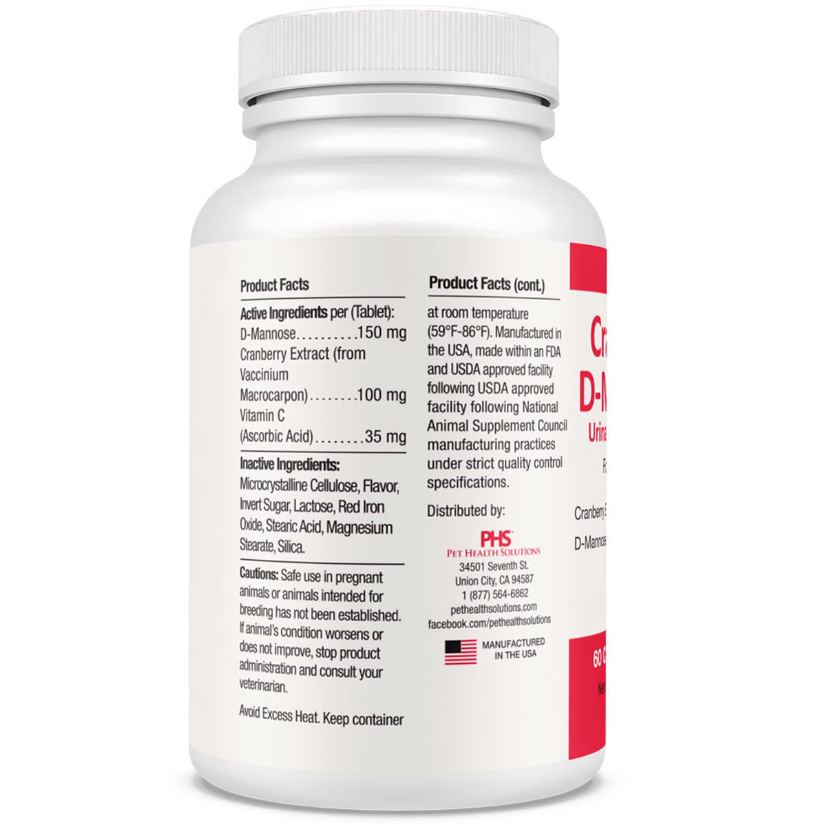 Cranberry D-Mannose Urinary Tract Supplement for Dogs & Cats – Bladder & UTI Health Support – Cranberry Extract, D-Mannose & Vitamin C–Promotes Urinary Wellness & Kidney Function – 60 Chewable Tablets