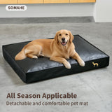 SOMAHE Dog Bed Medium Size Dog Orthopedic Beds for Small Dogs with Removable Washable PU Leather Cover Waterproof Black 35.4×27.5×4inch