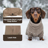 Dachshund Turtleneck Pullover Polar Fleece Four-Legged Dog Jumpsuit, Stretchy Warm Soft Anti-Static Pajamas for Wiener Dog& Small Dogs Fall Winter (Khaki, Small (7-11 lbs))