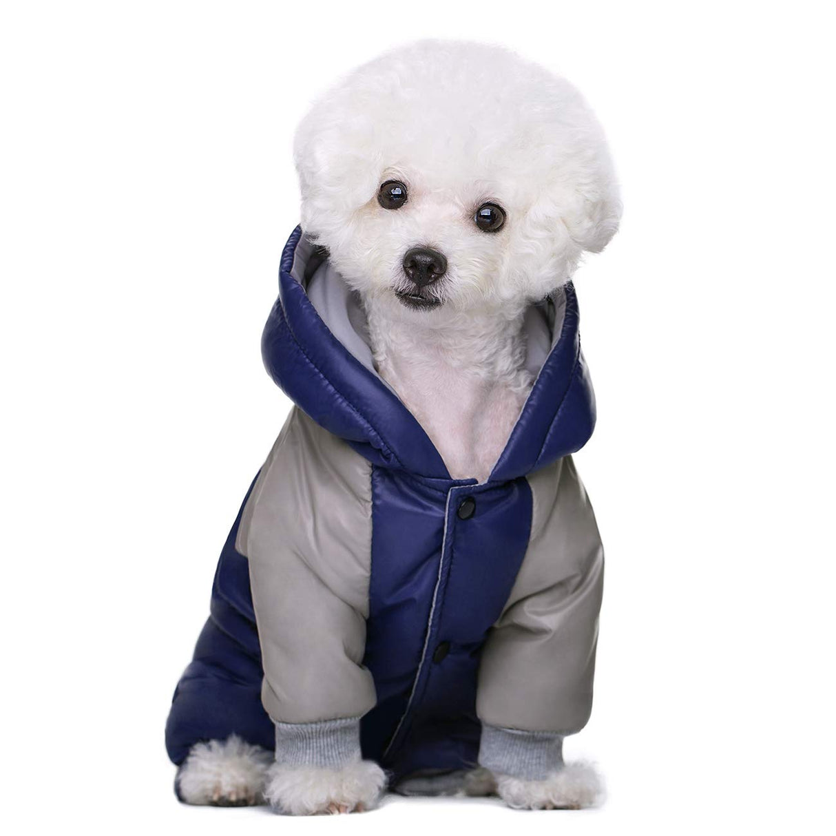 Miaododo Winter Small Medium Dog Coat,Hooded Four-Legged Dog Jacket Cotton-Padded for Puppy Cat Doggie Pets Dog Clothes Apparel Clothing (Navy, L)