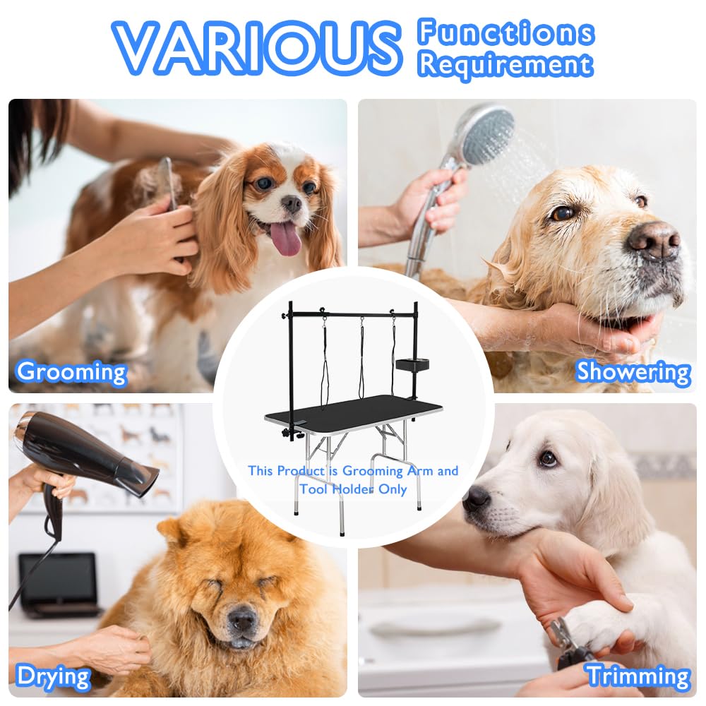LEIBOU H-Shape Pet Grooming Table Arm with Tool Holder Noose and Clamp for Dogs and Cats Heavy Duty Aluminum Alloy Frame with 35.4” Adjustable Height and 36.2” ~ 50” Adjustable Width