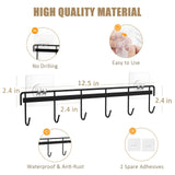 Kitchen Utensil Hanger, Adhesive Utensil Holder Wall Mount Kitchen Rack Rail with 12 Hooks, Space Saving and No Drilling, Black, 2 Pcs