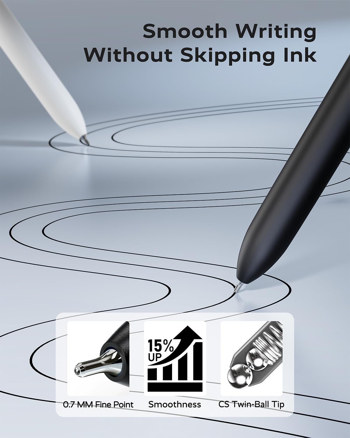STAGEEK Black Gel Pens GX3, 6 Pcs Fine Point Smooth Writing Pens with 3 Extra Refills, Quick Dry Black Ink Pens for Journaling, Office, Note Taking, School Supplies, Nurse Aesthetic(Black Gray White)