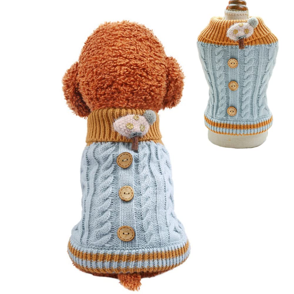 Knitted Dog Sweater for Small Dogs Cats Thick Warm Puppy Clothes Turtleneck Elastic Chihuahua Bulldog Dachshund Outfits(X-Large,Blue)