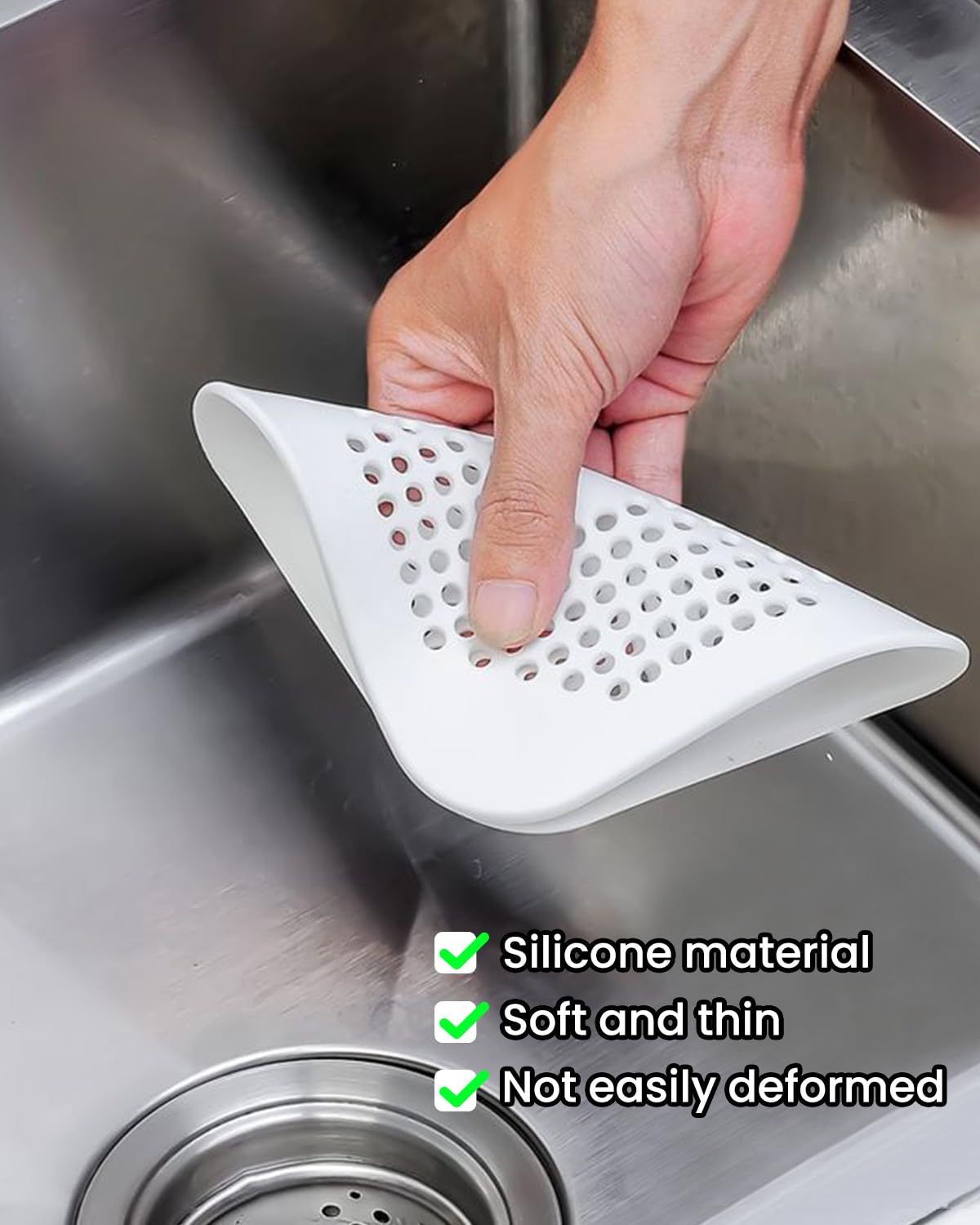 2Pcs Hair Drain Catcher, Square Drain Cover, Shower and Bathtub Hair Stopper for Bathroom, Kitchen, and Sink, Easy to Install, (Grey)