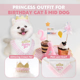 Princess Dog Crown Hat Scarf Set, Dog Birthday Hat Dress Outfit, Wedding Party Supplies for Girl Cats and Small Mini Dogs (GoldPearl)