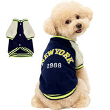 FloofeLove Dog Sweaters for Small Dogs, Fleece Varsity Jacket Winter Clothes Cute Stylish Boy & Girl Dog Sweatshirts, Blue Sport Coats Baseball Uniform Jackets for Puppies, S(5-8lbs)