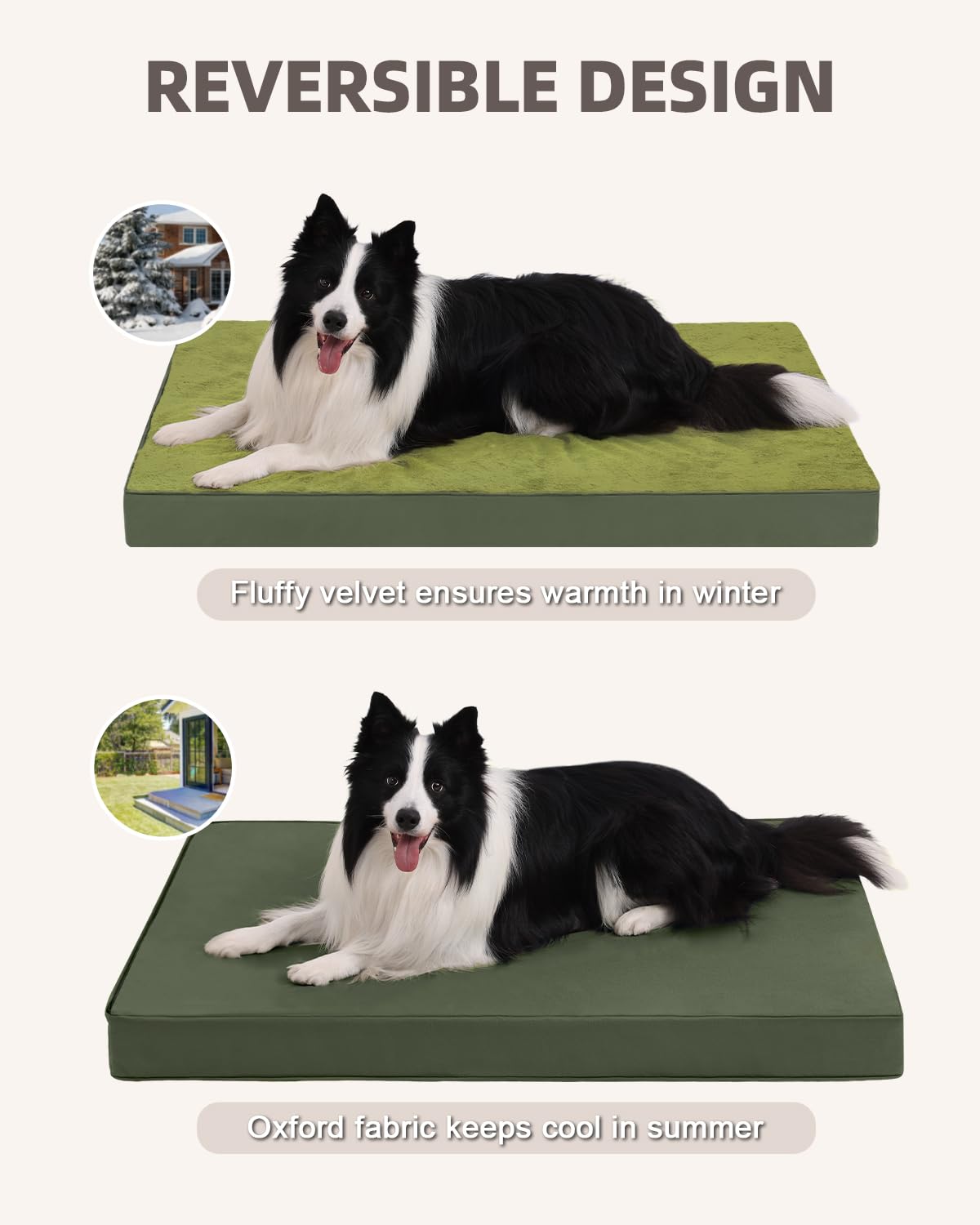 KSIIA Orthopedic Dog Bed Crate Waterproof Pet Mats for Large Dogs Deluxe Plush Washable Pet Bed with Egg Crate Foam & Removable Cover, 41 x 27 Inch, Green