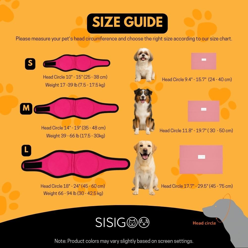 2-Pack No Flap Ear Wraps for Dogs & Dog Ear Muffs – No Shake Ear Wrap + Ear Cover with Noise Protection for Bath, Grooming & Drying – Anxiety Relief & Hematoma (Pink, L)