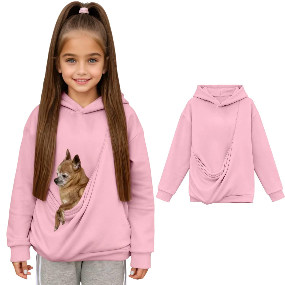 Hfolob Girls Pet Pouch Hoodies Boys Pet Carrier Hoodies Oversized Sweatshirt with Pocket Front Carry Pouch for Cat Puppy Dog