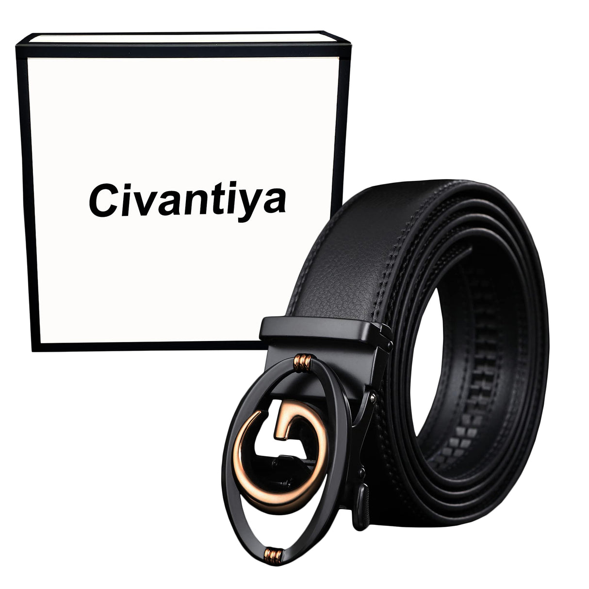 Civantiya Ratchet Belt for Men, Mens Belt Leather Designer 1 3/8" for Casual Jeans, Black Fashion Belts