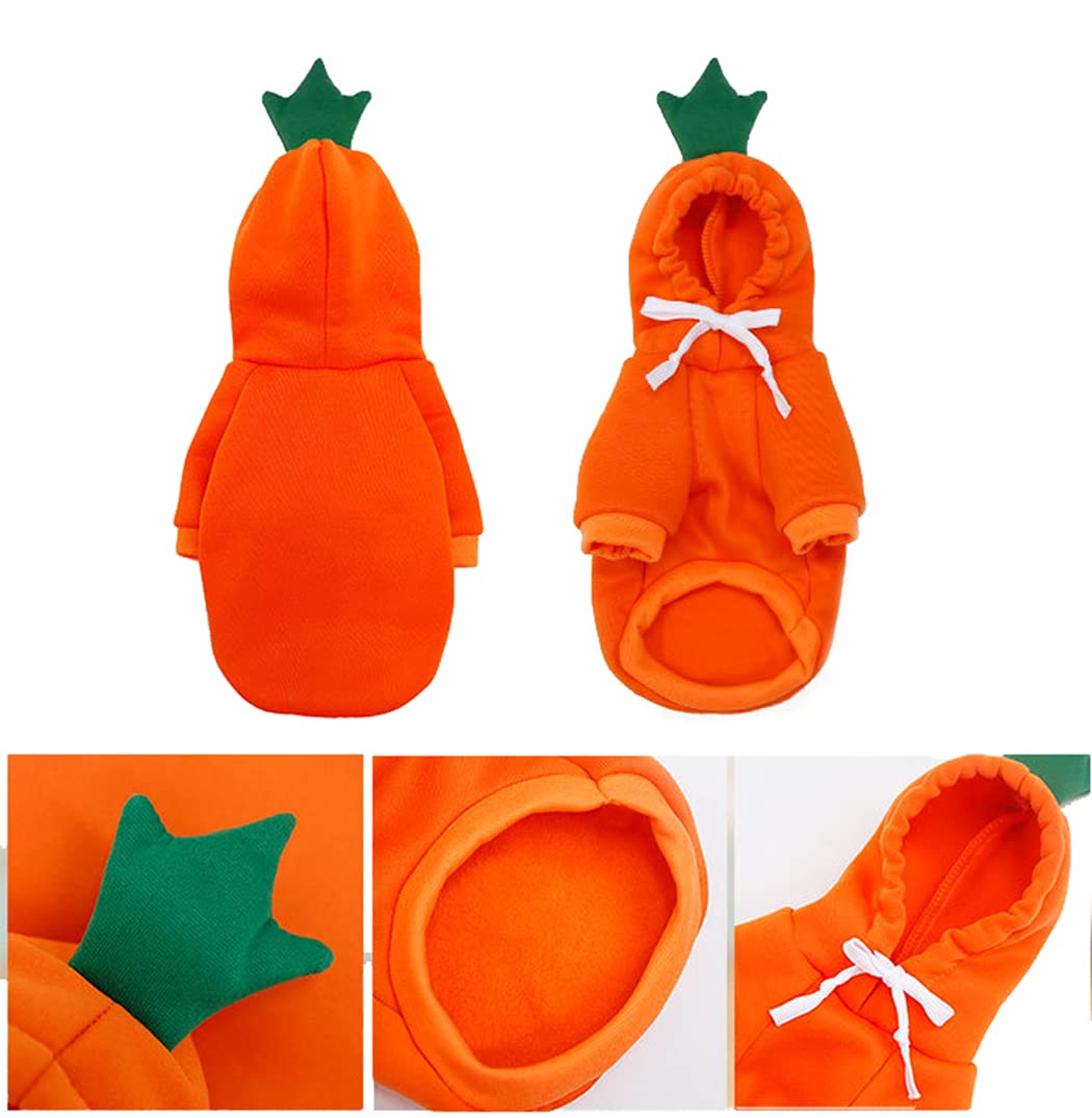 XIAOYU Pet Clothes Dog Hoodies Warm Sweatshirt Coat Puppy Autumn Winter Apparel Jumpsuit with Fruit Hood, Carrot, L