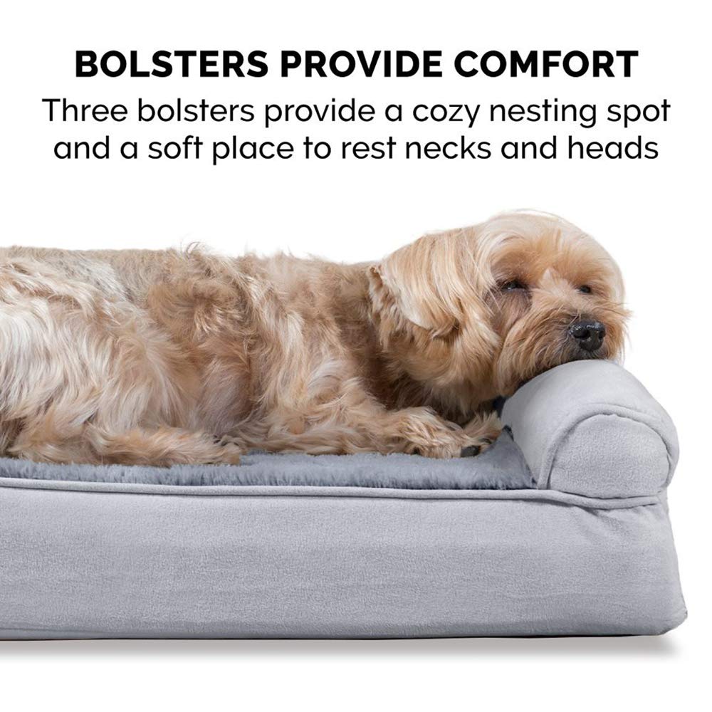 Furhaven Orthopedic Dog Bed for Large Dogs w/ Removable Bolsters & Washable Cover, For Dogs Up to 125 lbs - Plush & Suede Sofa - Gray, Jumbo Plus/XXL