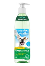 Load image into Gallery viewer, TropiClean Fresh Breath Water Additive for Dogs | Dog Breath Freshener &amp; Teeth Cleaning Solution | No Toothpaste or Toothbrush Required | 16 oz + Pump
