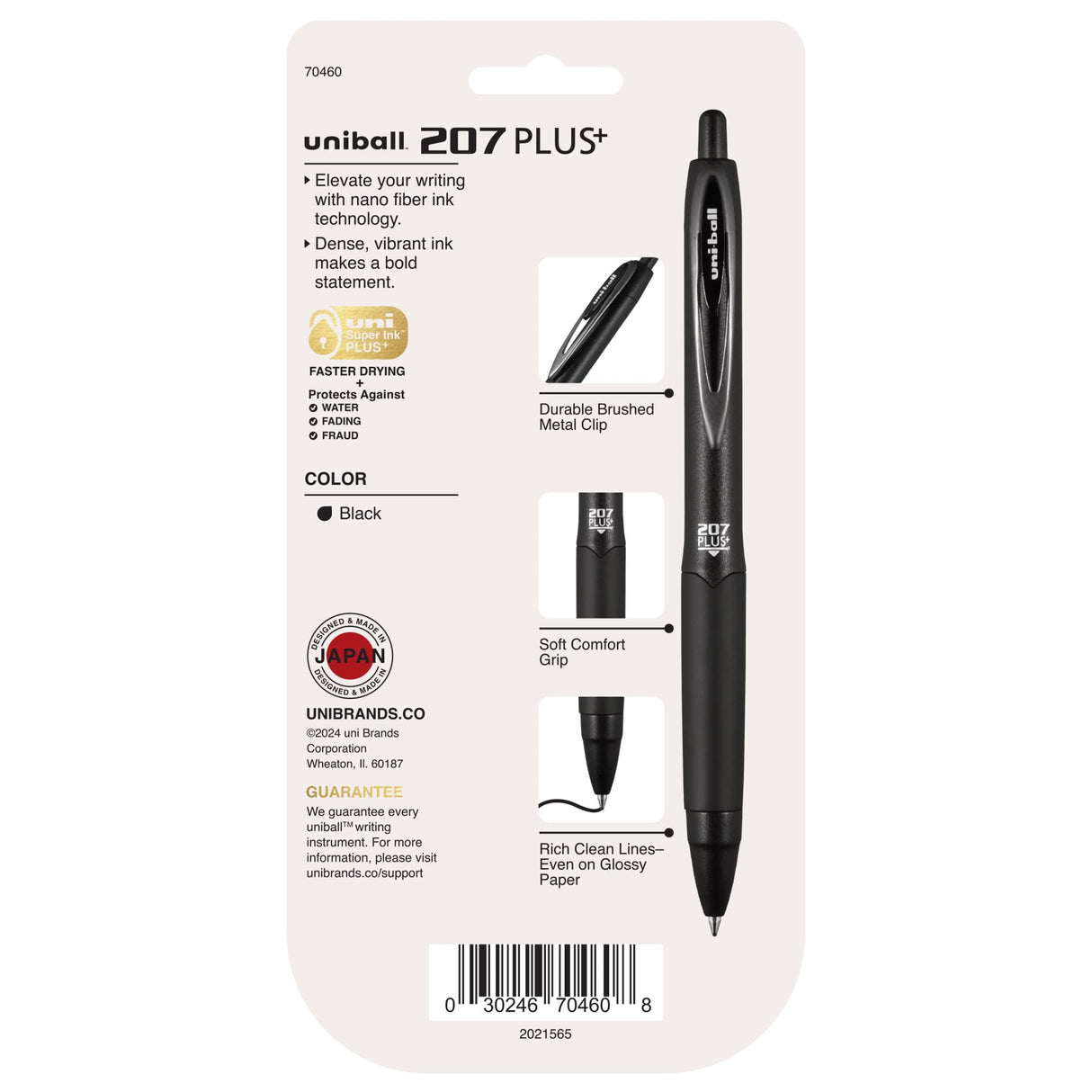 uniball 207 Plus+ Retractable Gel Pens, Medium Point (0.7mm), Black, 4 Pack