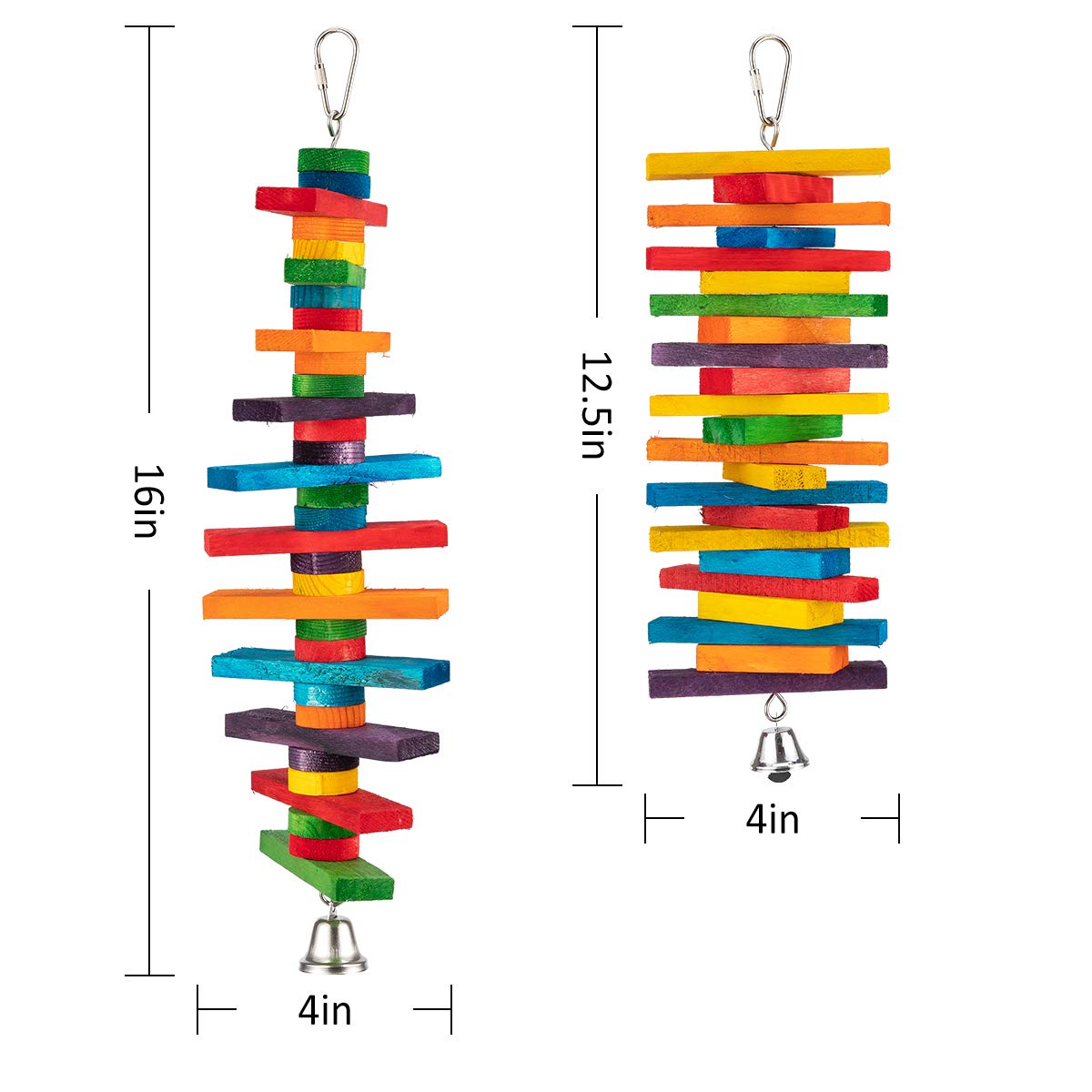 MEWTOGO 2Pcs Bird Toys - Parrot Toys with Multicolored Natural Wooden Blocks, Bird Chewing Sticks Toys for Conures Parakeets Cockatiels Lovebirds African Grey Macaws Amazon Parrots Gift