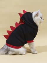 QWEEE Dinosaur Dog Hoodie - Warm Jacket for Puppy, Kitten, Small, Medium Dogs & Cats - Black, XL - Christmas & Halloween Costume