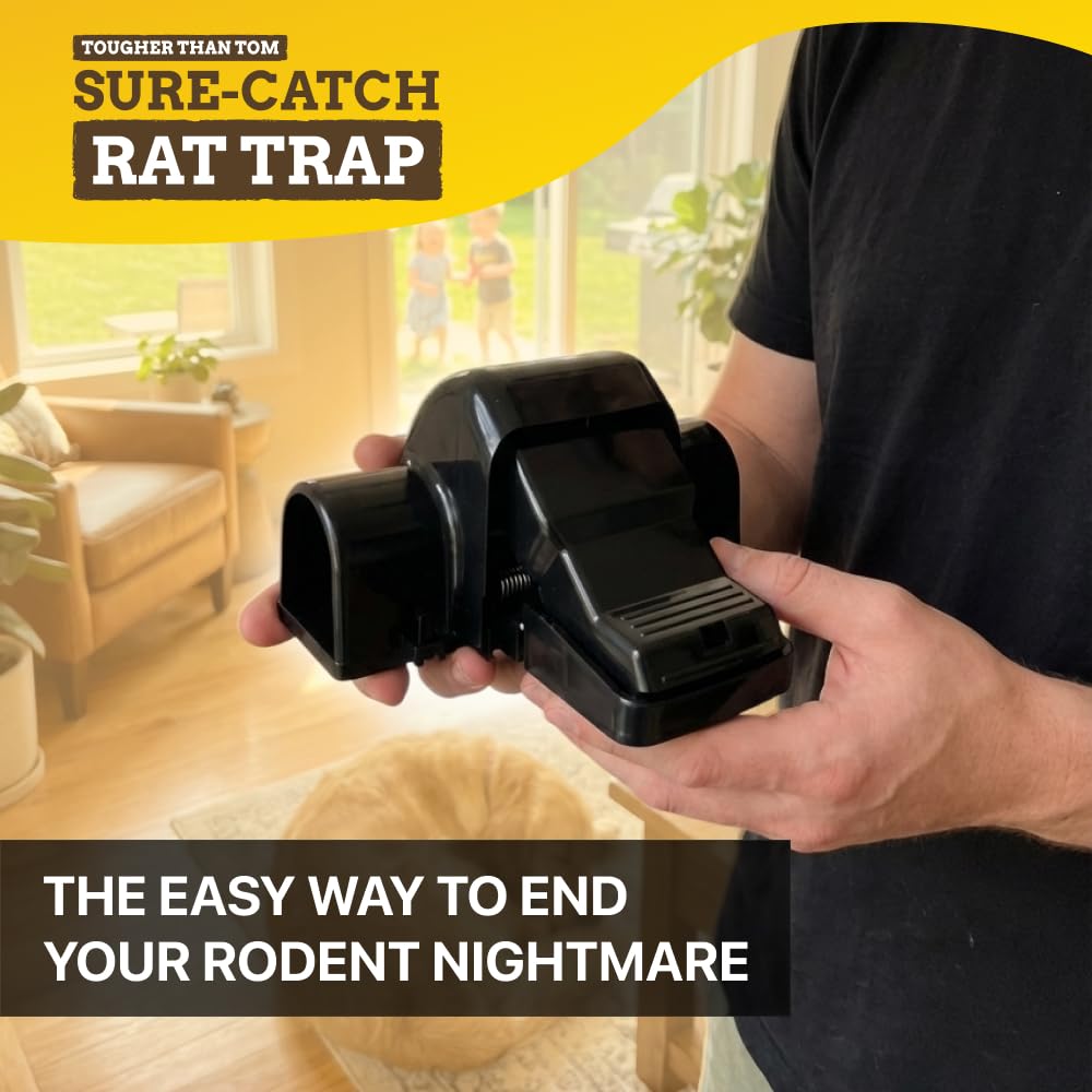 Tougher Than Tom Sure-Catch Rat Trap (2-Pack) - Heavy Duty & Quick-Kill Power - Easy to Set with No-Touch Disposal Design Mouse Trap - Reusable Indoor & Outdoor Rodent Trap