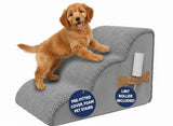 PAWZY Dog Stairs for Medium-Height Beds & Couches, 3-Step Foam Pet Steps 15.5” High for Small Dogs & Cats up to 60 lbs, Wide Non-Slip, Waterproof Washable Zipper Cover, No Assembly, Grey